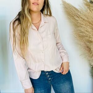 NEW OLD NAVY Blush Soft Pink Tencel Button Down Long Sleeve Shirt Top Blouse M